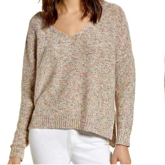 Cupcakes & Cashmere Gardner Multicolored Speckled V-neck sweater size large - Picture 1 of 16